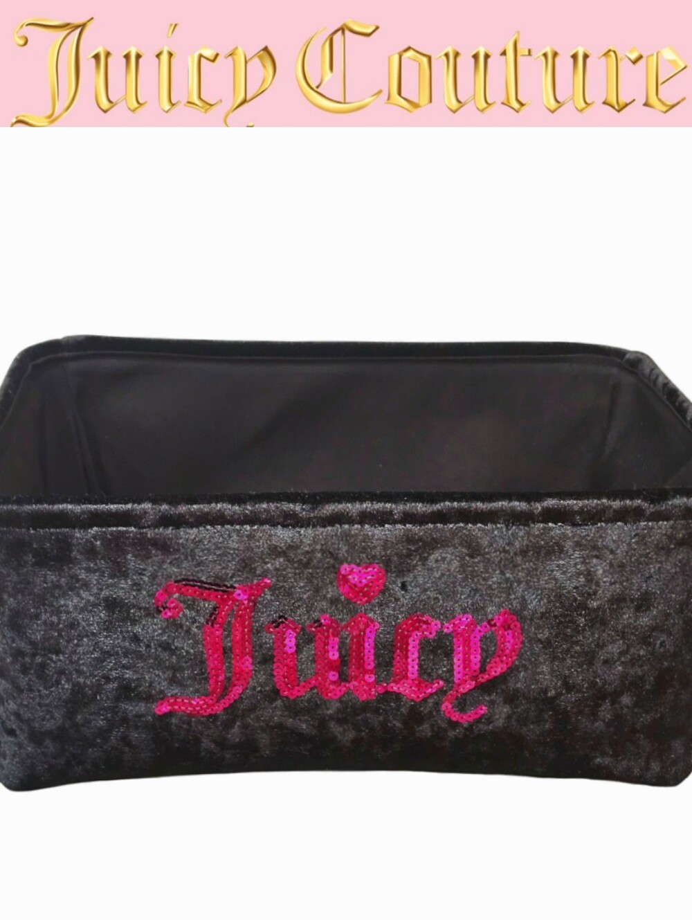 Juicy Couture Home Pink Rhinestone Logo Velour Decorative Storage Basket